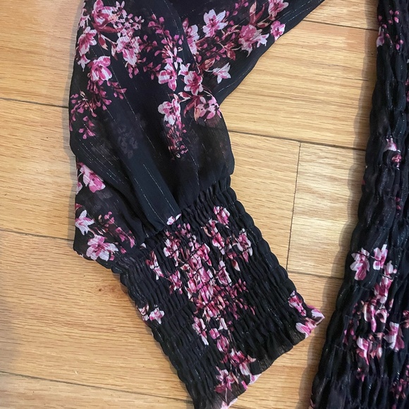 MISA Dress Floral Ruffle Metallic Black Pink - Picture 4 of 4